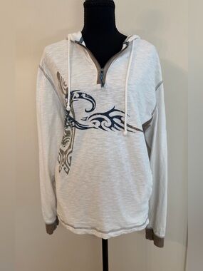 Unisex Crazy Shirts Blue and Cream 1/4 Zip Hoodie Tribal Print Men's M